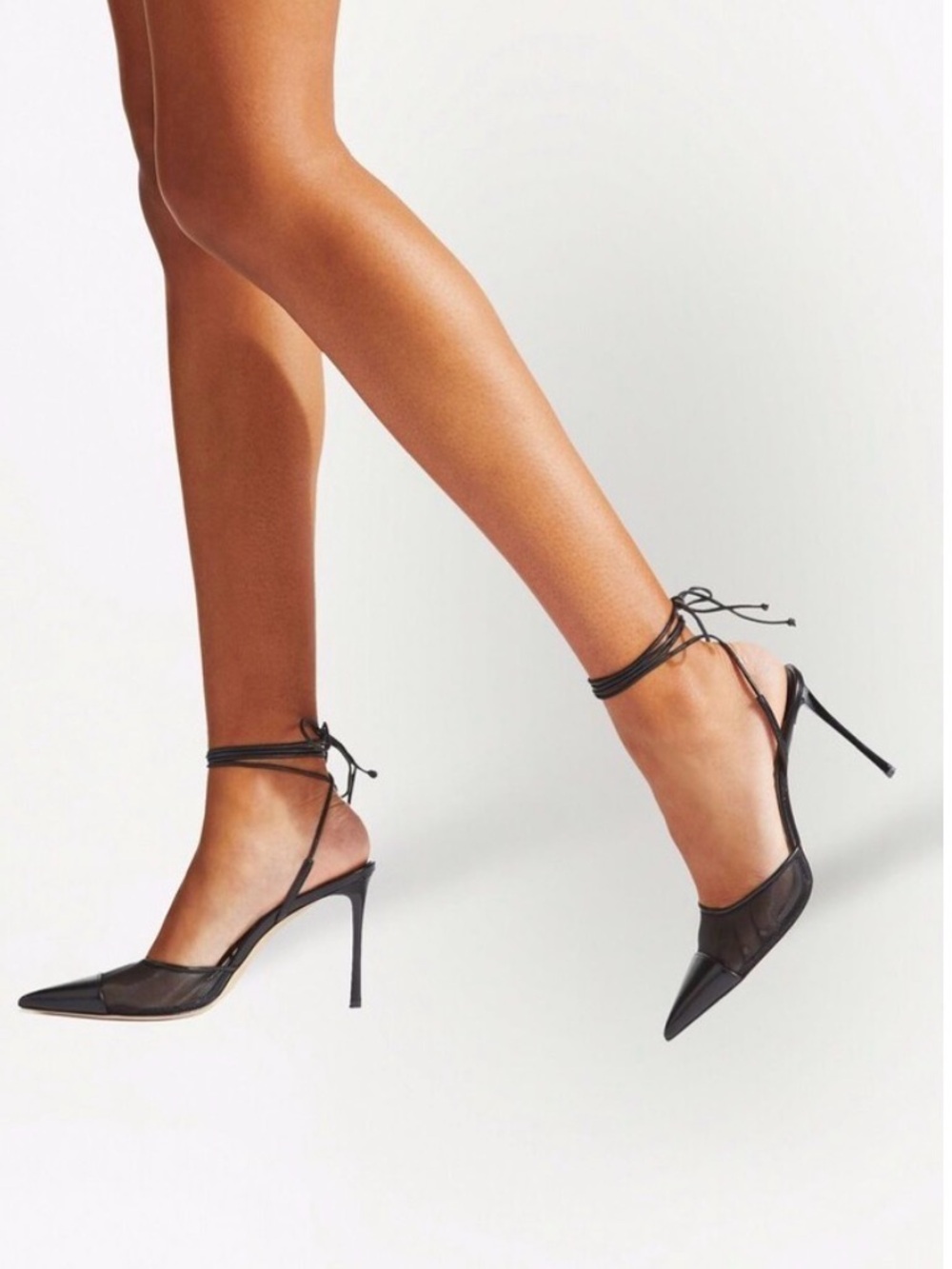 Jimmy Choo Farley 95 Black Pointed Ankle-Tie Stiletto Pumps
